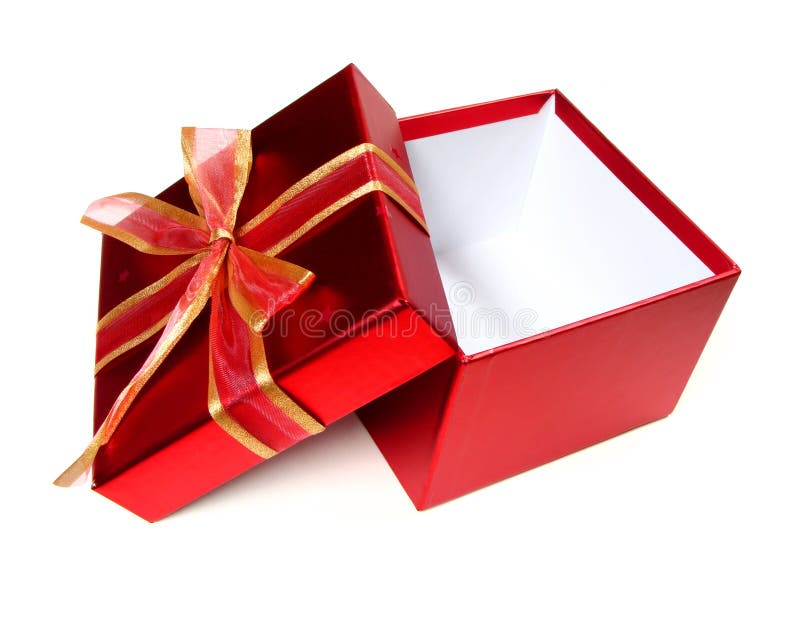 Open Gift Box with Tilted Lid and Gold Bow Stock Image Image of