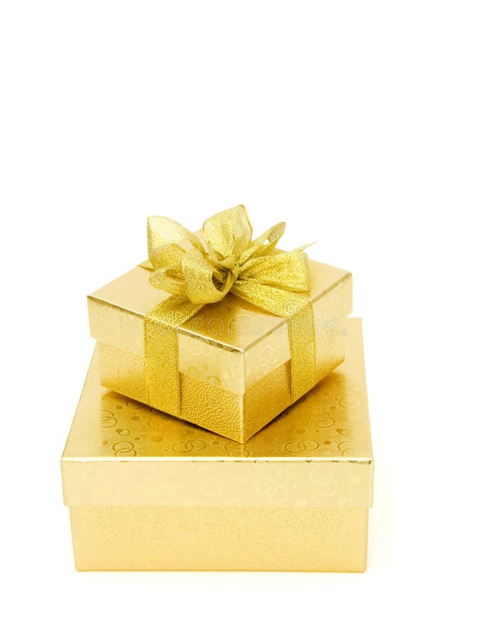 Beautiful Gift Box in Gold Wrapping Paper Stock Photo Image of