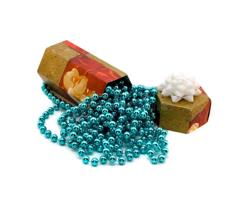 Gift Box with Aquamarine Beads Stock Image Image of blue, jewelry
