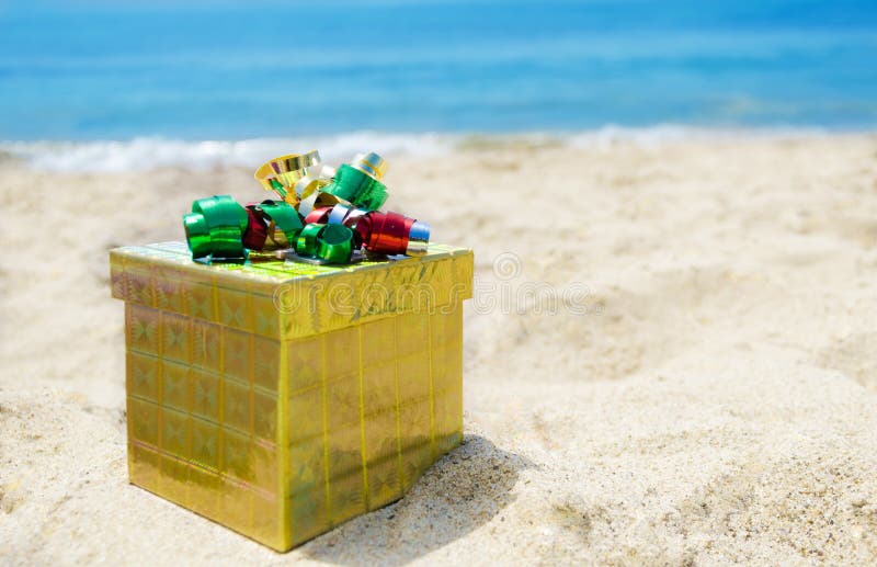 Gift Box on the Beach Holiday Concept Stock Photo Image of wave