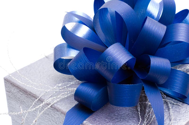 Gift box with big blue bow