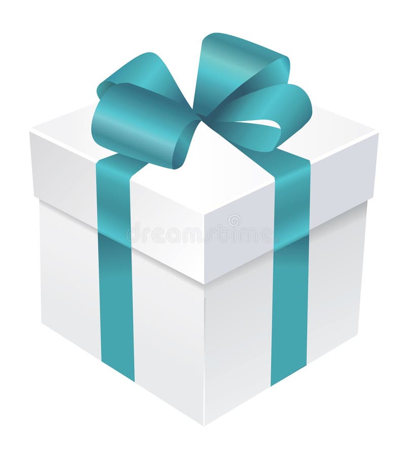 Gift box with blue atlas ribbon and bow vector illustration