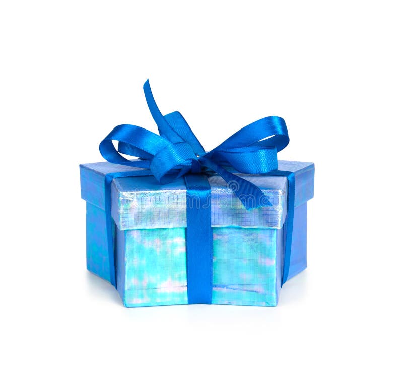 Gift box with blue ribbon stock image. Image of background