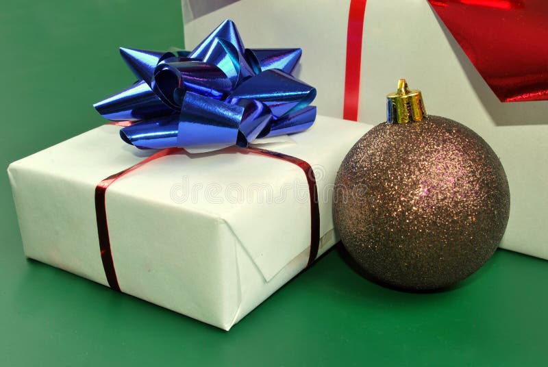 Gift Box and Christmas Ball Stock Photo Image of isolated, single