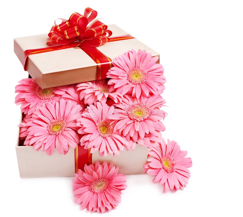 Gift box with flowers. stock photo. Image of blossom 18600680