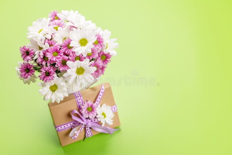 Gift Box and Flowers Bouquet Stock Photo Image of festive, petal