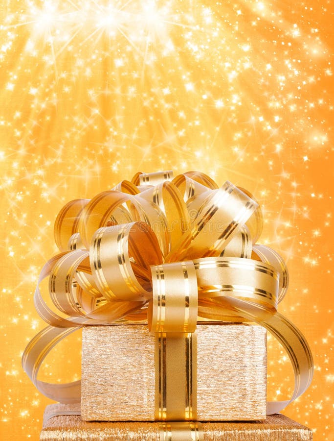 Gift Box in Gold Wrapping Paper Stock Image Image of gift, gold 34809873