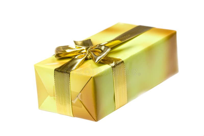 Gift box with golden ribbon,isolated on the white