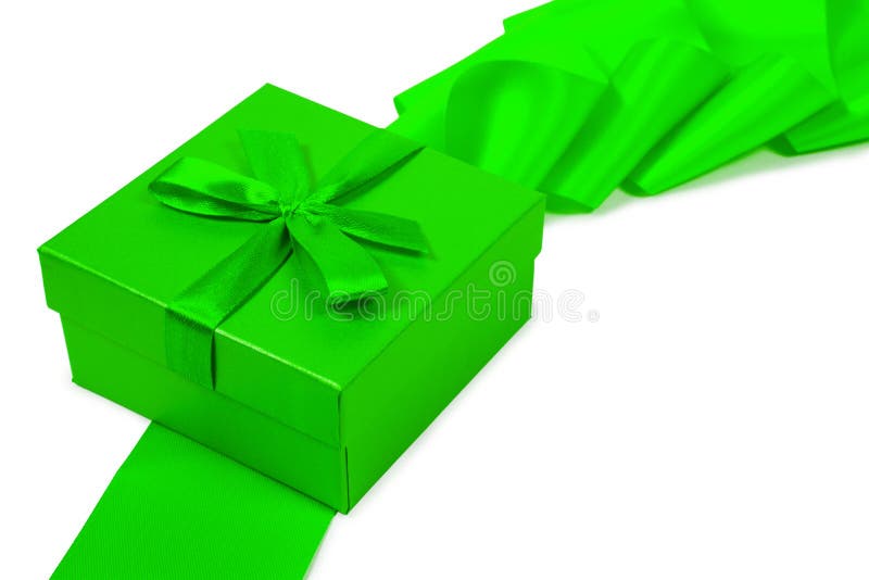 Gift Box, Green Ribbon Isolated on White Background Stock Image Image