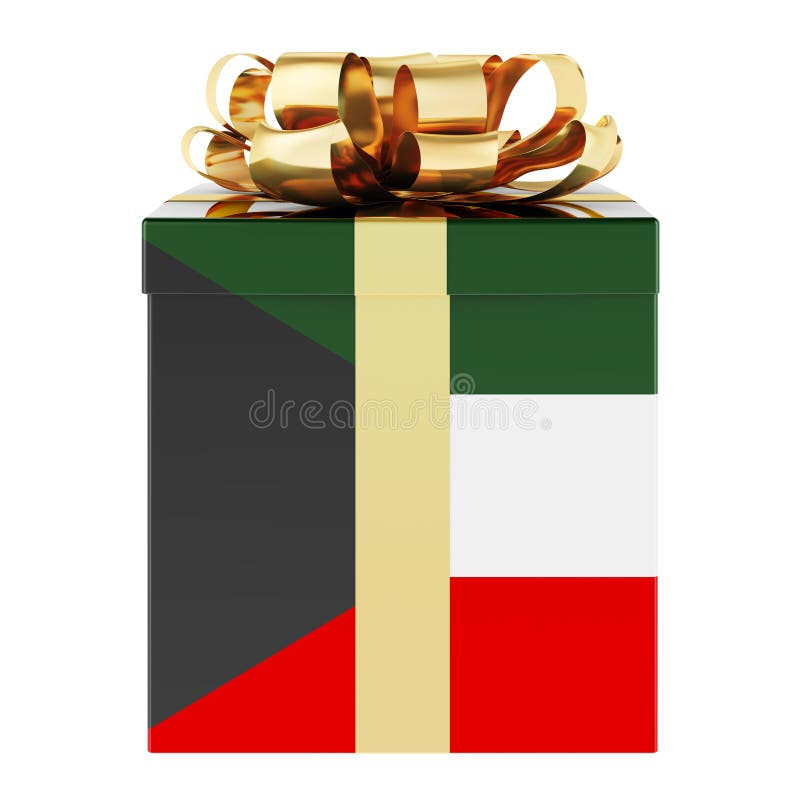 Gift Box with Kuwaiti Flag. Holiday in Kuwait, Concept Stock