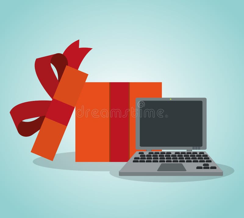Gift box with laptop stock vector. Illustration of concept 111938431