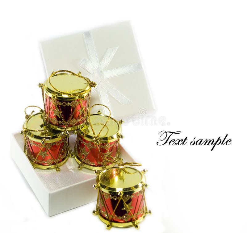 Gift Box with Little Toy Drum Christmas Decoration Stock Image Image
