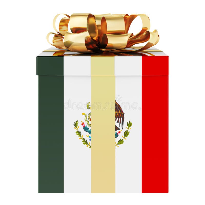 Gift Box with Mexican Flag. Holiday in Mexico, Concept Stock