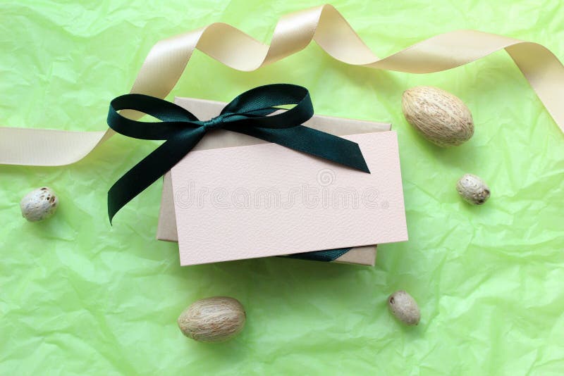 Download Gift Box Mockup With A Blank Card For Text Stock Photo - Image of beige, texture: 69837502