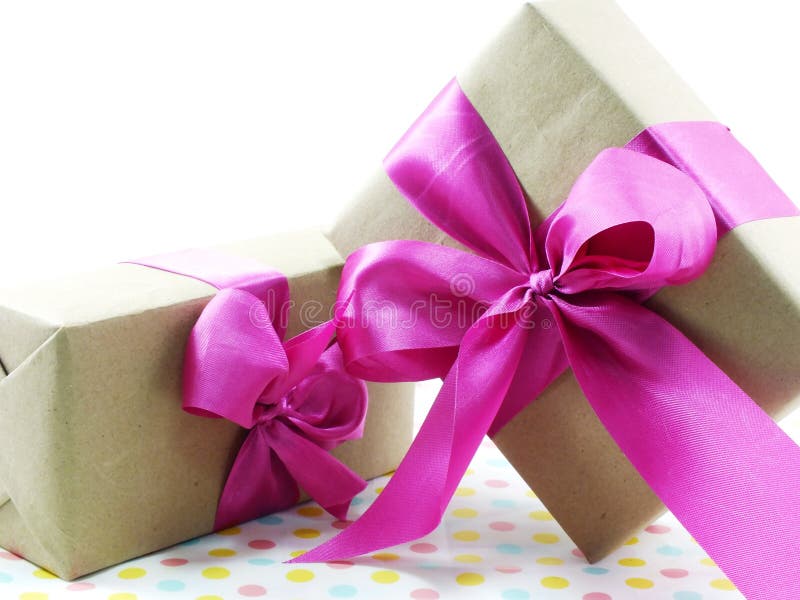 Gift Box with Pink Ribbon Bow Stock Photo Image of rose, festive