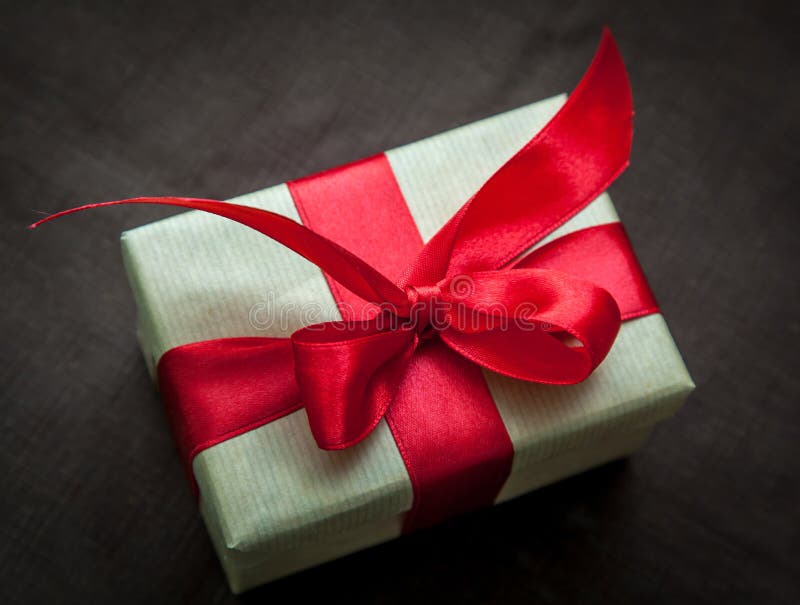 Gift box with red ribbon stock photo. Image of ornament 35938960