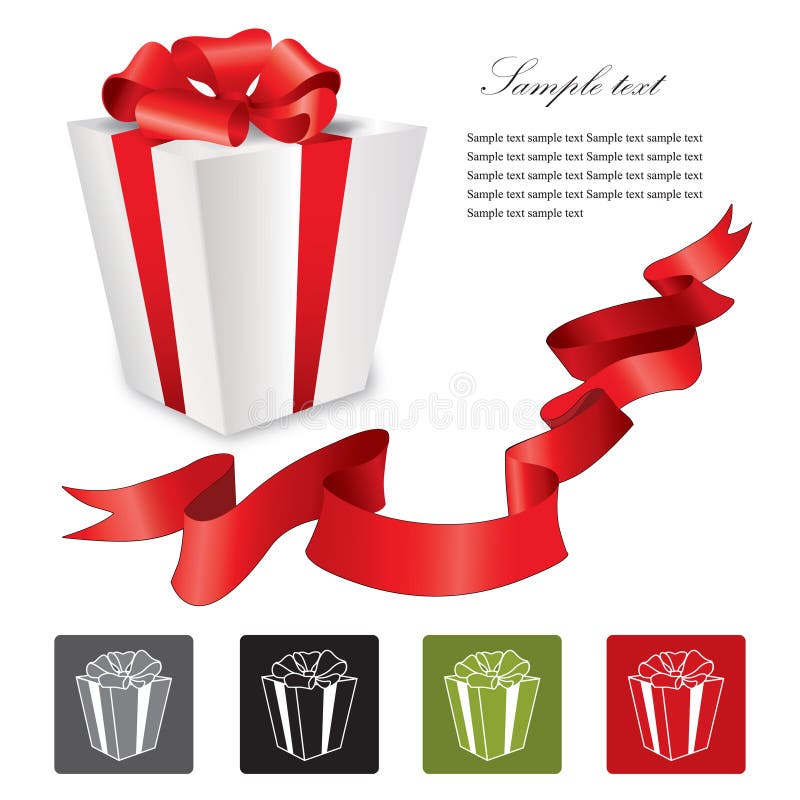 Gift Box with Red Ribbons Bow Set. Stock Illustration Illustration of