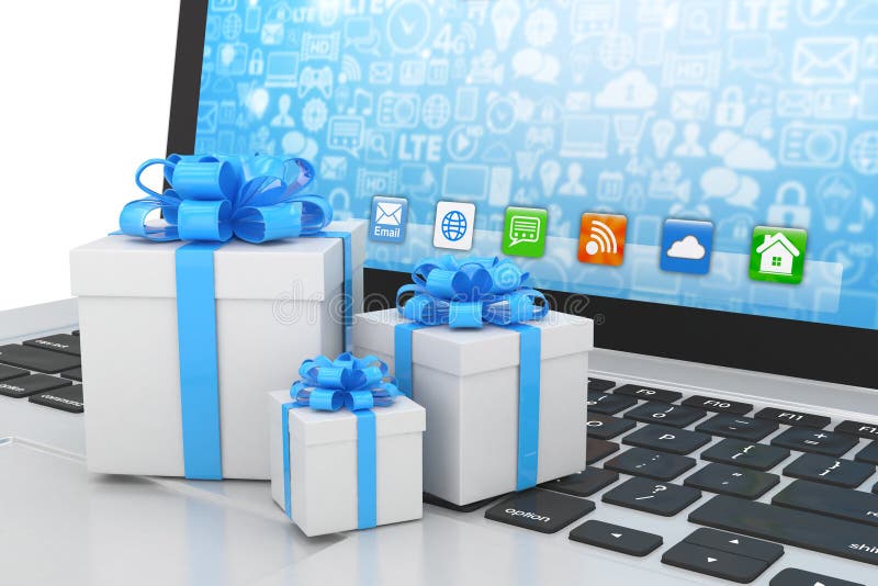 Gift Box with Ribbon Bow on Laptop Stock Illustration Illustration of