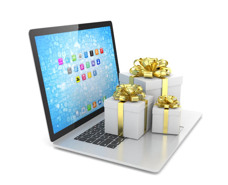 Gift Box with Ribbon on Laptop Stock Photo Image of christmas