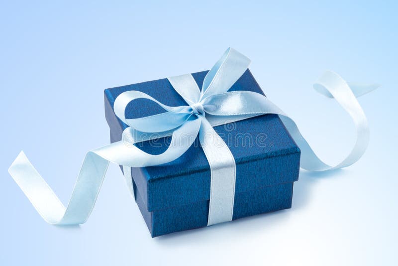 Gift Box with Ribbon Bow on Light Blue Background Stock Image Image