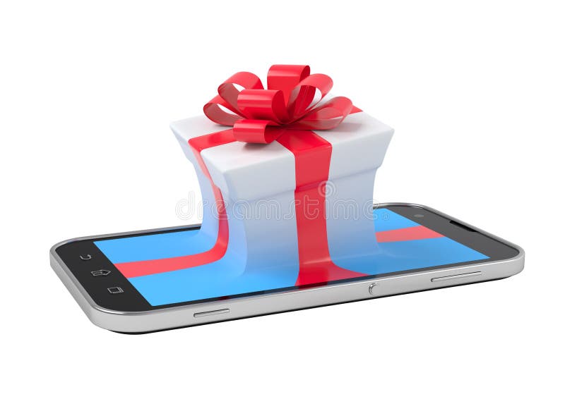 Gift box on smartphone. stock illustration. Illustration of modern 46991974