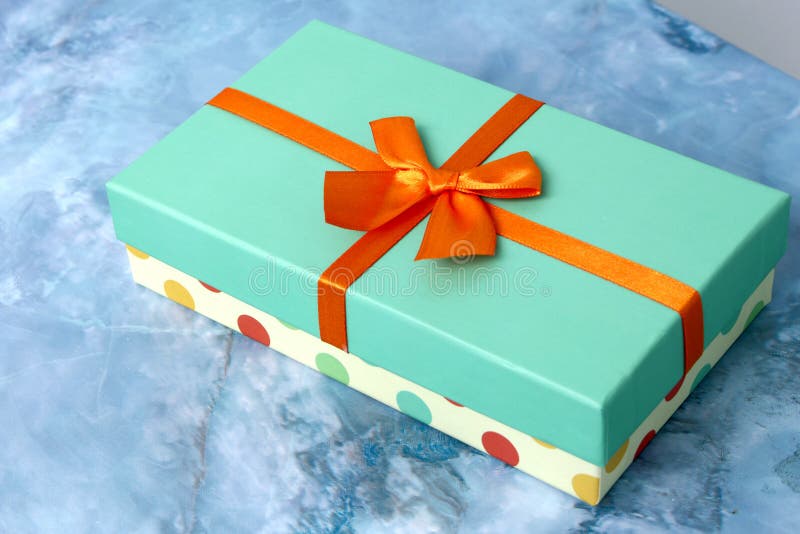 Gift Box Turquoise With Satin Ribbon Stock Image Image Of Label