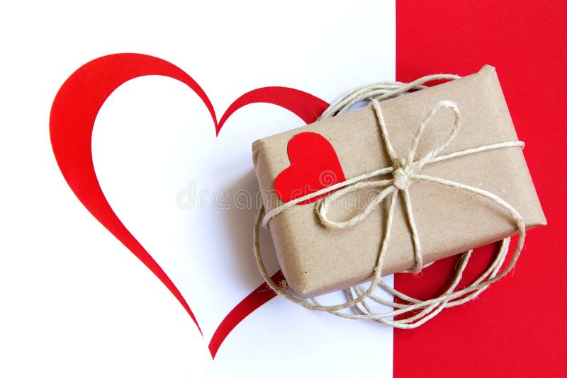 Art Valentine Day Gift Box with Red Heart Stock Photo Image of love