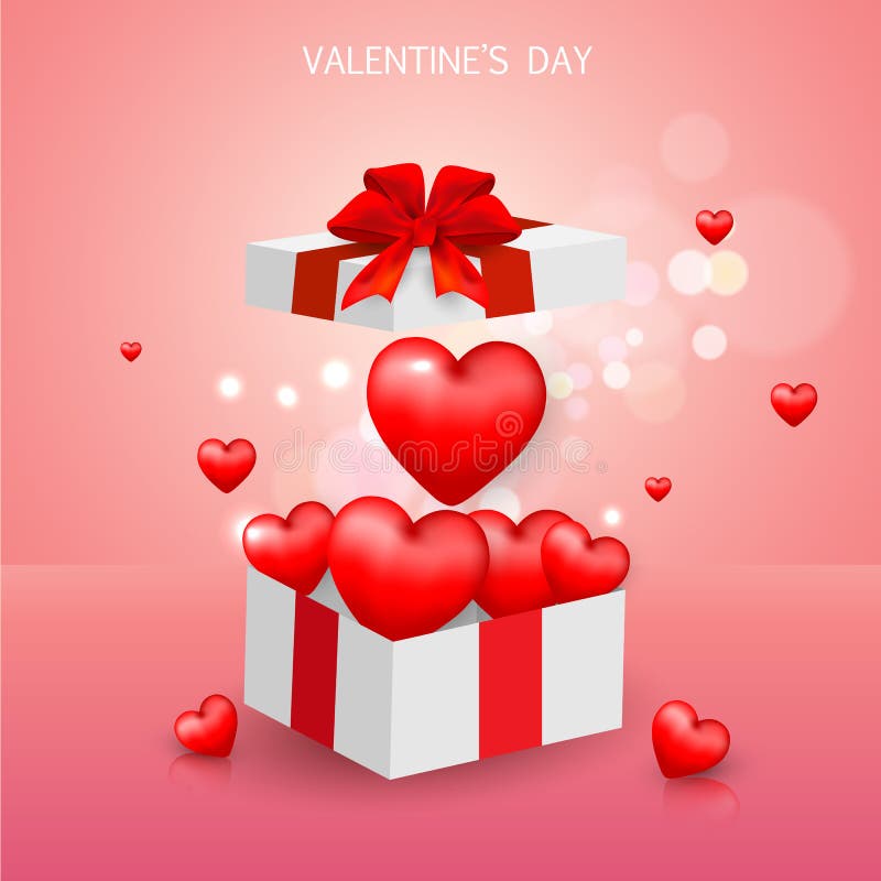 Gift Box Valentine`s day, Sale banner template. red and White heart with lettering on background. vector illustration Gift Box Valentine`s day, Sale banner template. red and White heart with lettering on background. vector illustration
