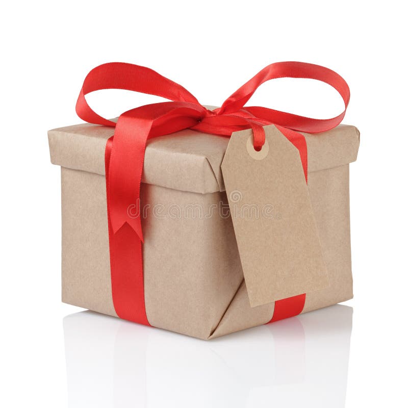Gift Box Wrapped with Kraft Paper and Red Bow Stock Photo Image of