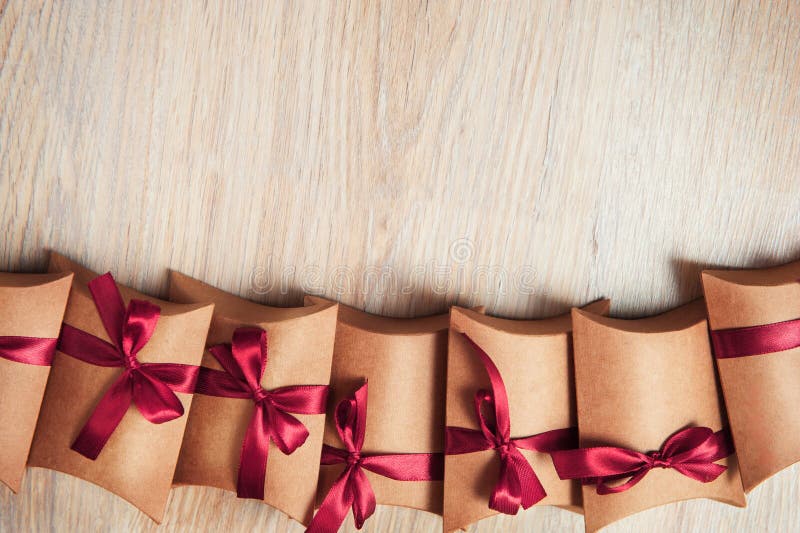 Gift Box Wrapped in Kraft Paper with Ribbon Bow Stock Photo Image of