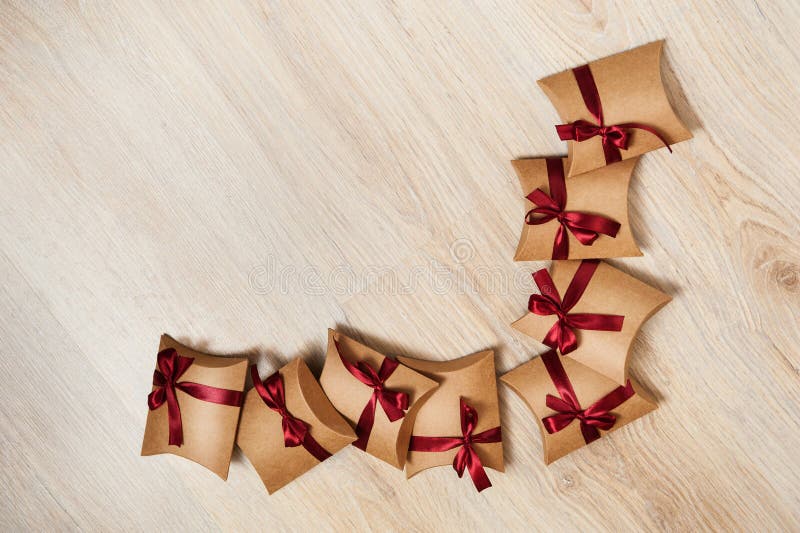 Gift Box Wrapped in Kraft Paper with Ribbon Bow Stock Photo Image of