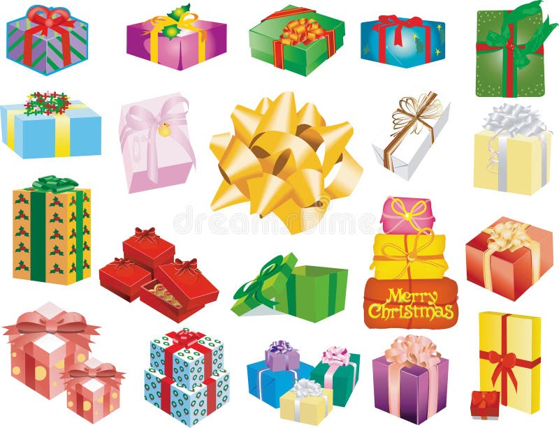 Sections of gift boxes in a white background above. Pile boxes vectors