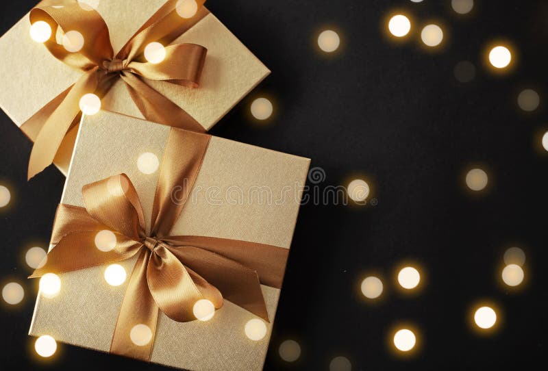 Gift Boxes on Black Background Stock Image - Image of gold, decorative ...