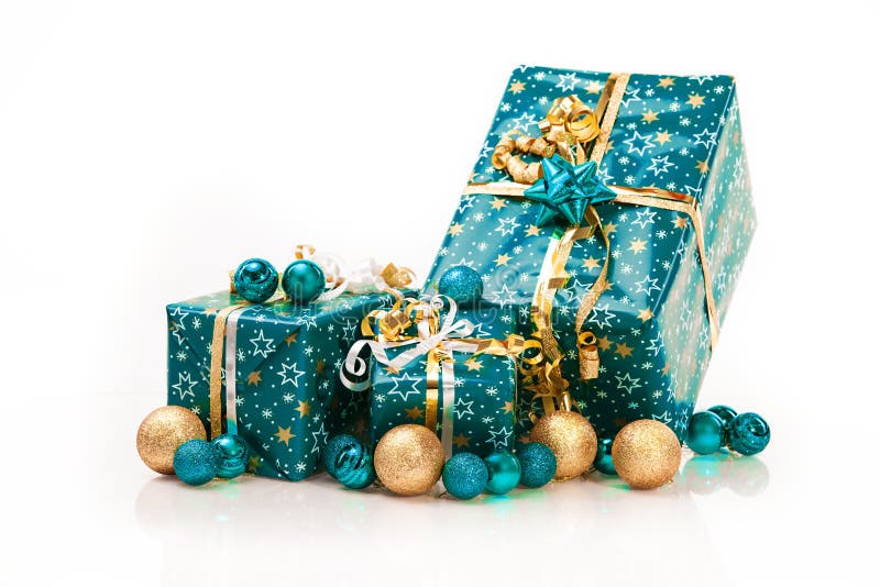 Gift Boxes And Christmas Balls,Isolated On White Stock Image Image of studio, pile 35709015