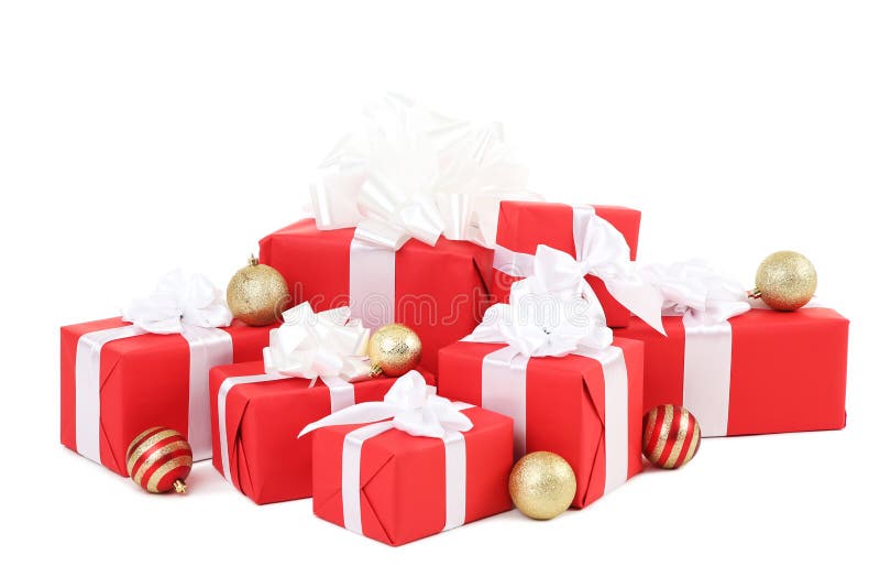 Gift Boxes with Christmas Baubles Stock Photo Image of celebrate