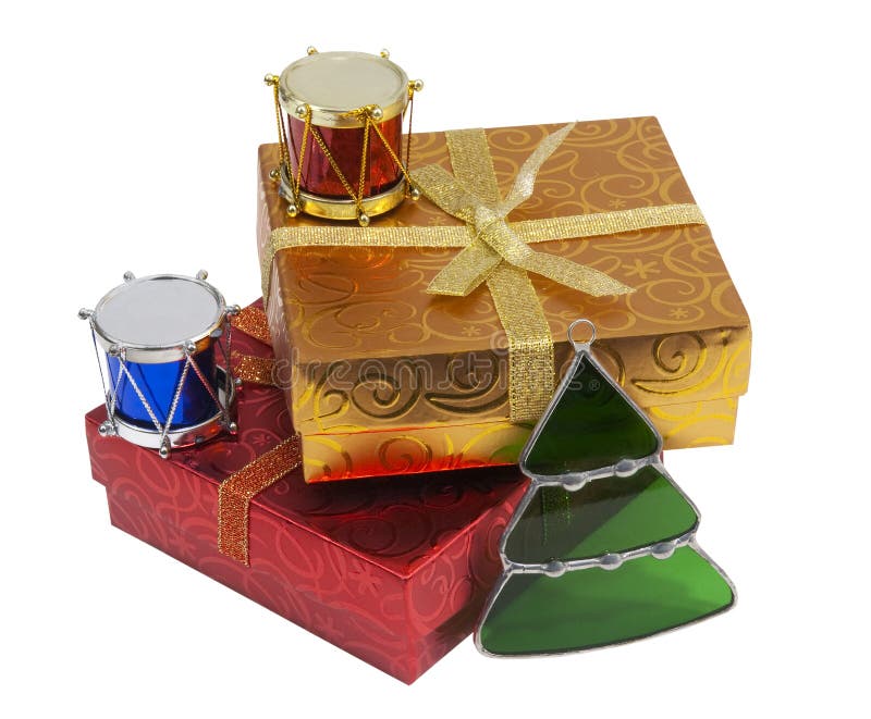 Gift Boxes and Christmas Ornaments, Isolated Stock Image Image of