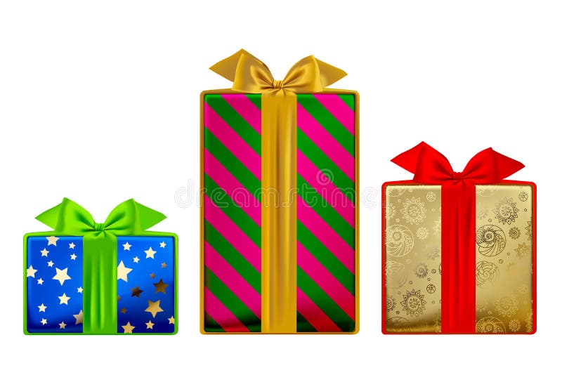Gift Boxes of Different Colors and Sizes Isolated on White Stock Vector