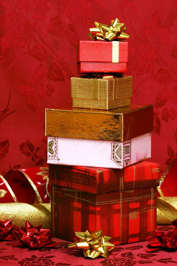 Gift boxes on red background