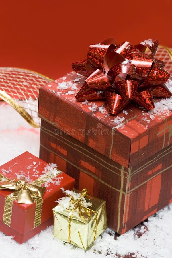 Gift boxes on red background