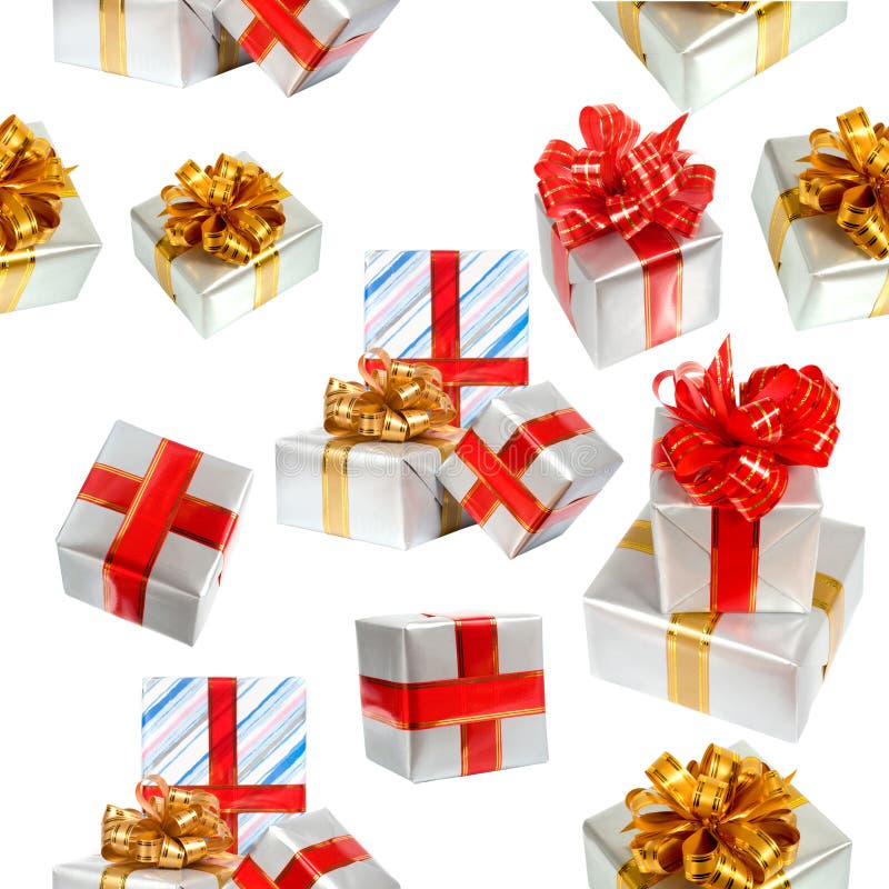 Gift boxes isolated on white seamless background. Seamless bow stock images, royalty-free photos and pictures