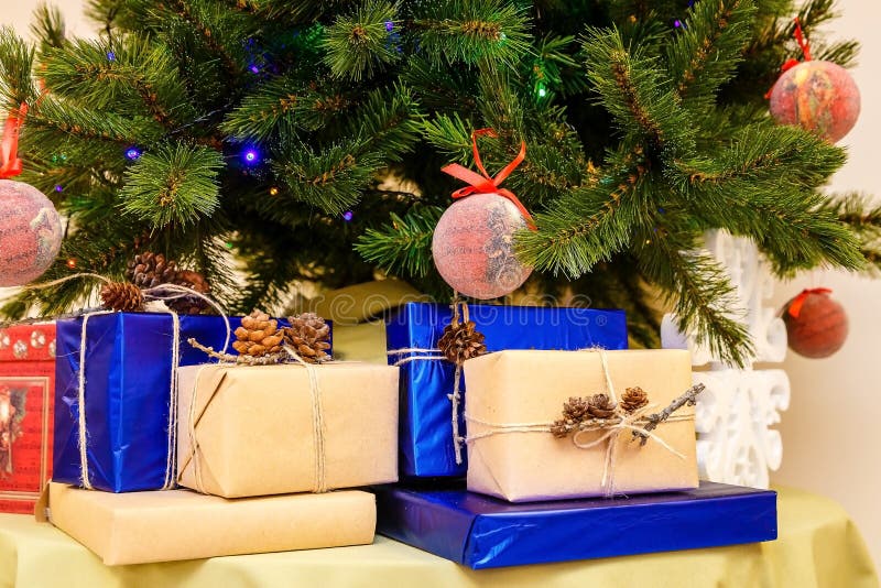 Gift Boxes Under the Christmas Tree Stock Photo Image of pile
