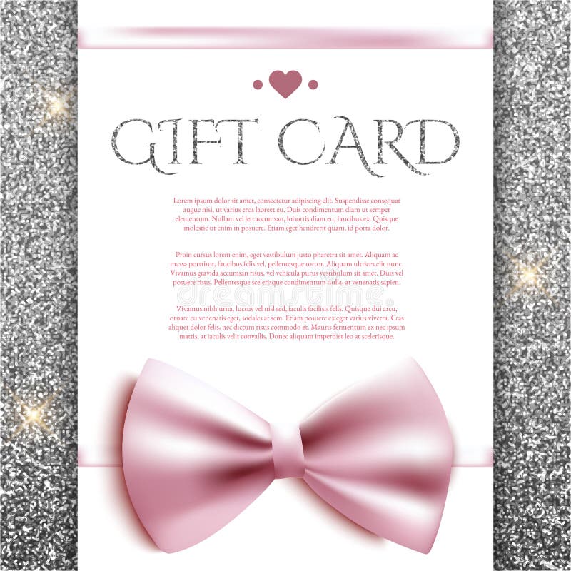 Gift card with bow on silver glitter background