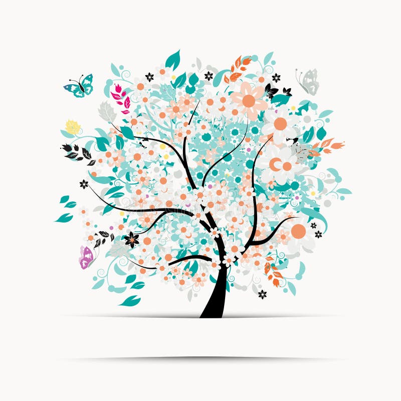 Gift Card Design with Floral Tree Stock Vector Illustration of bloom, bush 25164235