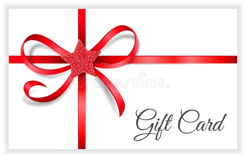 Gift Card with Red Bow and Glitter Star Vector Stock Vector