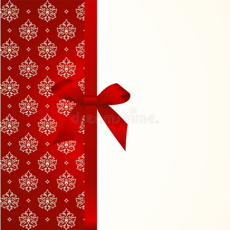 Gift Card with Red Satin Gift Bow, has space for text on background.