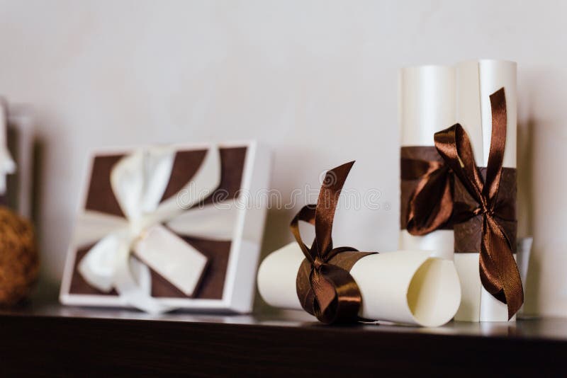 Gift Certificate Box and Bundle with Bows. Beige and Creamy Vintage