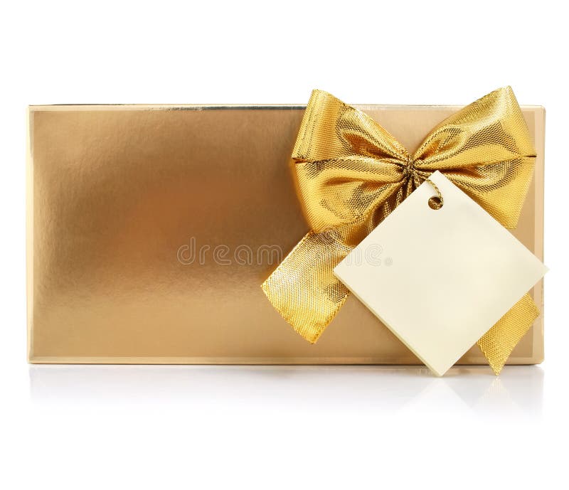 Gift with gold bow and blank label