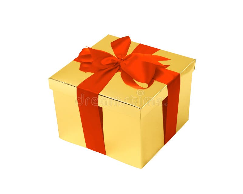 Gold Gift Box with Smart Red Bow Stock Image Image of packet, gold