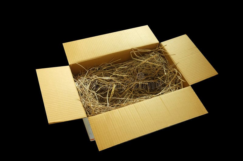 Gift papper box with decorative straw, filler royalty free stock images