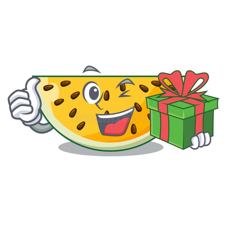 With Gift a Piece of a Yellow Watermelon Cartoon Stock Vector